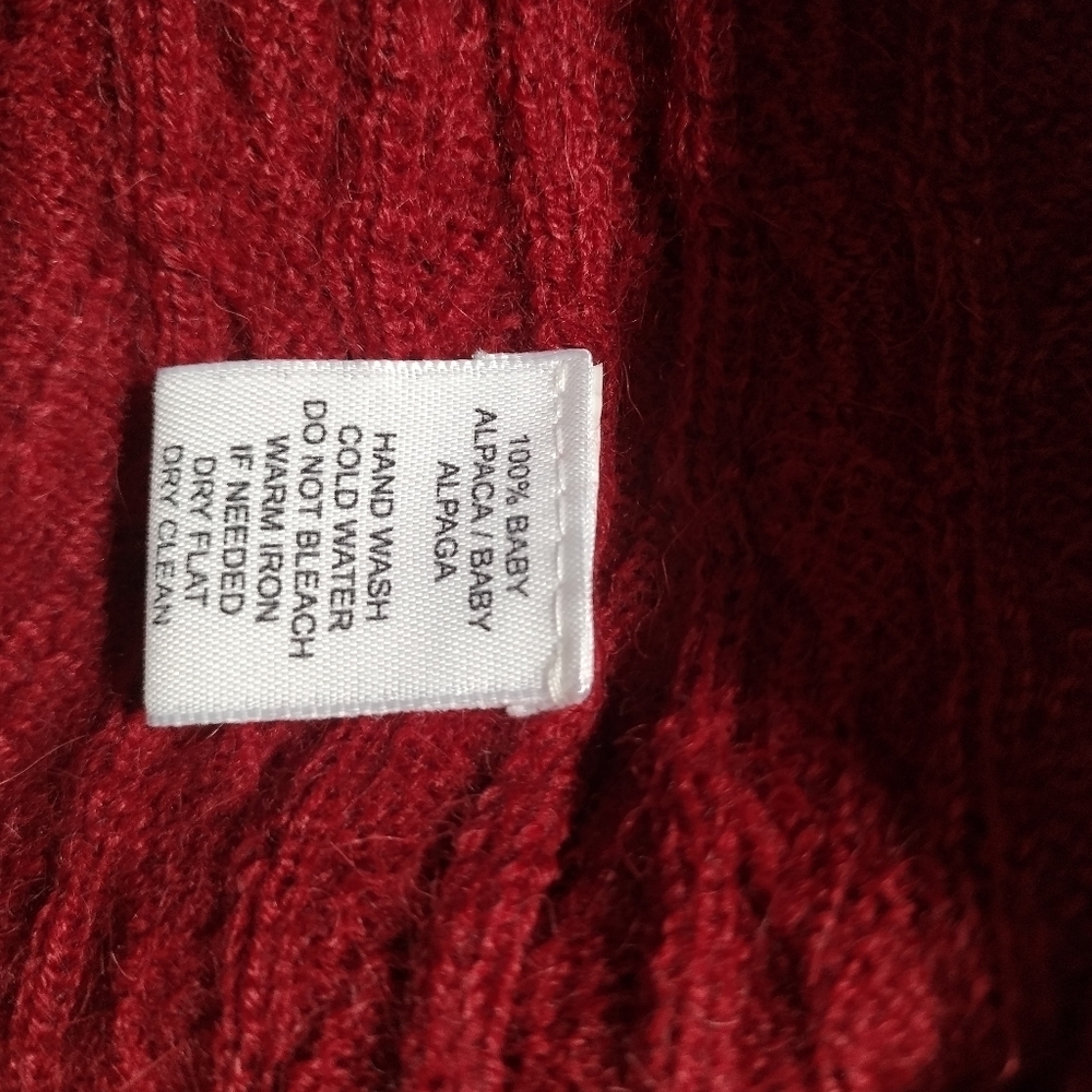 JOSEPH ABBOUD Mens L 100% BABY ALPACA Sweater Burgundy Cable Knit Made in Peru - Picture 6 of 8